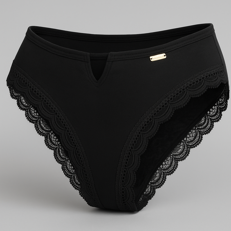 Vera Ónix – Panty (trusa) bikini negro con encaje y escote V, tiro medio