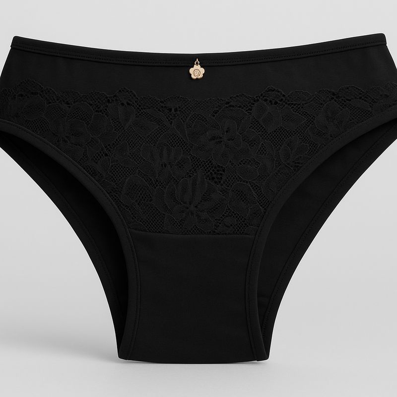 Lirio Ónix – Panty (trusa) bikini negro con encaje, tiro medio
