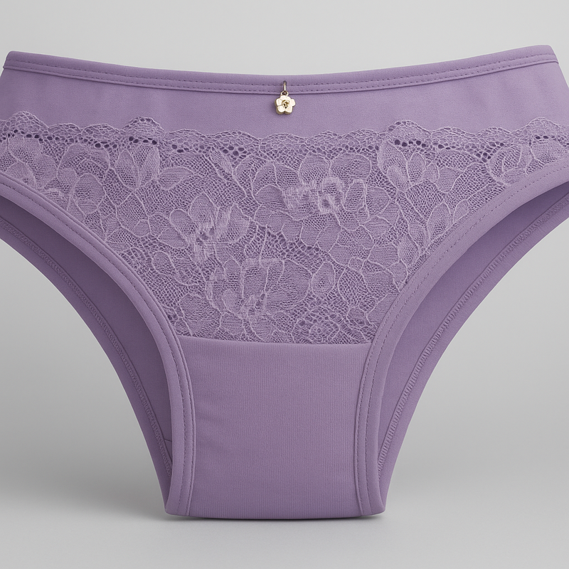 Lirio Lavanda – Panty (trusa) bikini lila con encaje, tiro medio