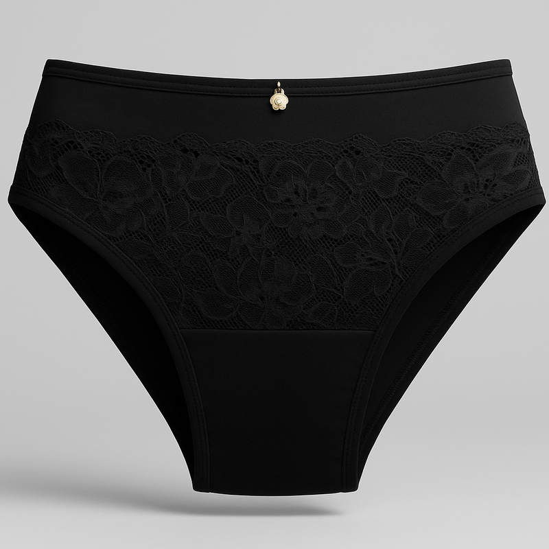 Lirio Ónix – Panty (trusa) bikini negro con encaje, tiro medio