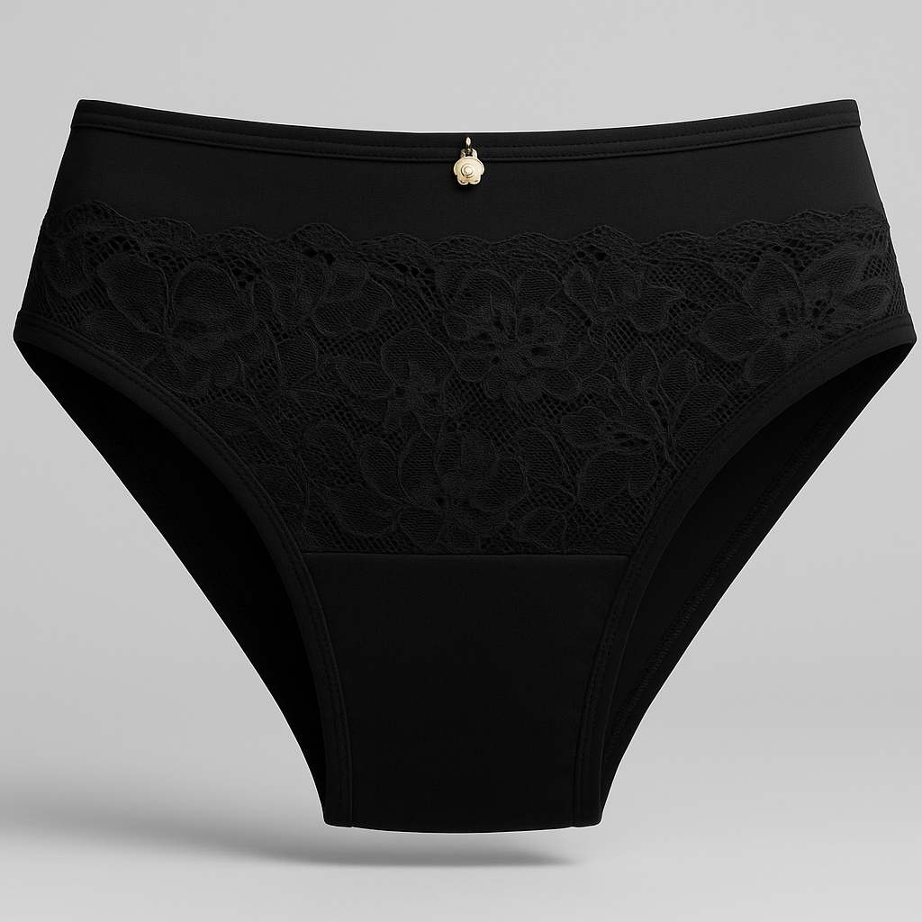 Lirio Ónix – Panty (trusa) bikini negro con encaje, tiro medio